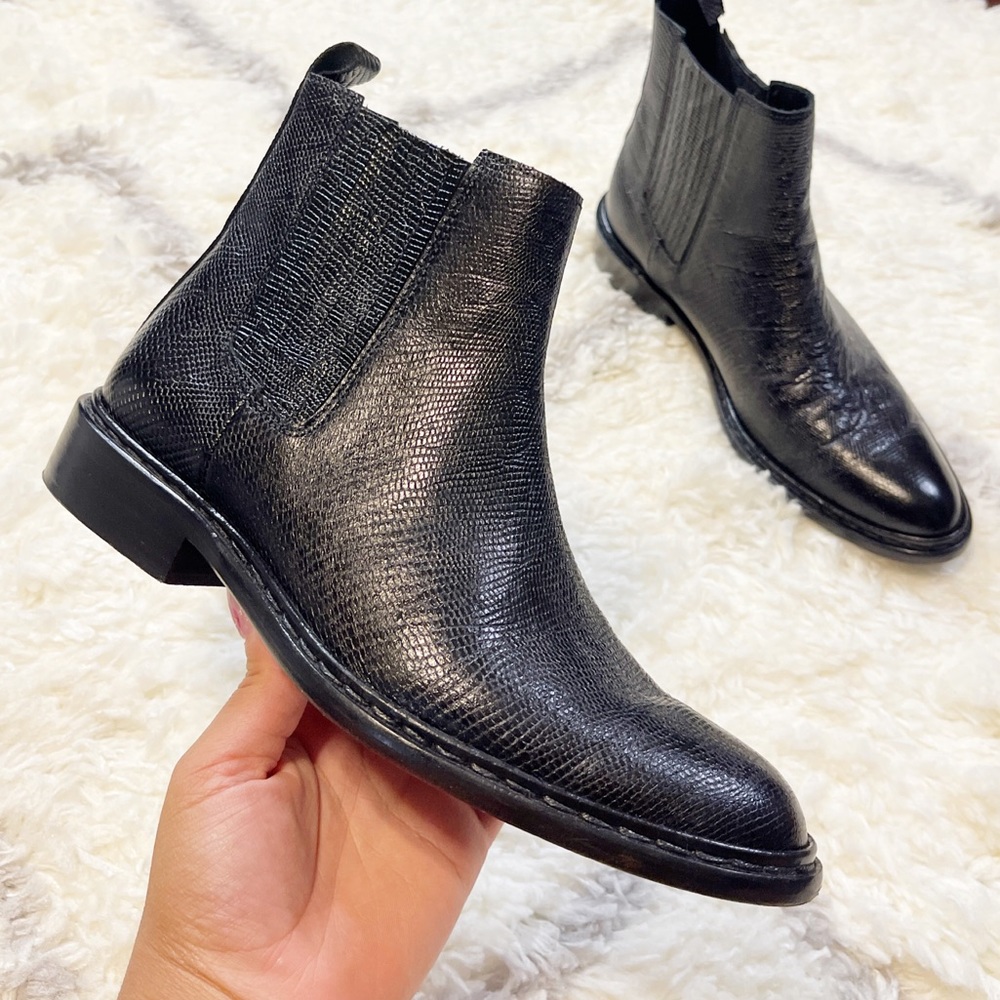 The Kooples Ankle Boots Black Snake Crocodile Print Shoes size 37 or 7